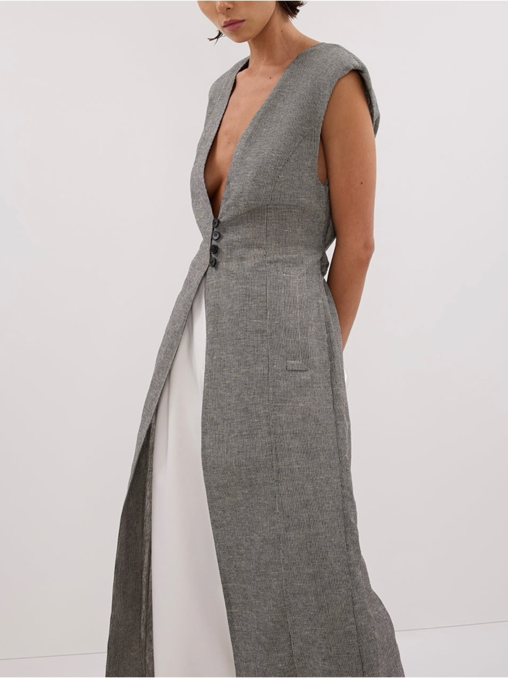 DISSH Grey Sleeveless Long Vest Dress with Deep V - Picture 6 of 7